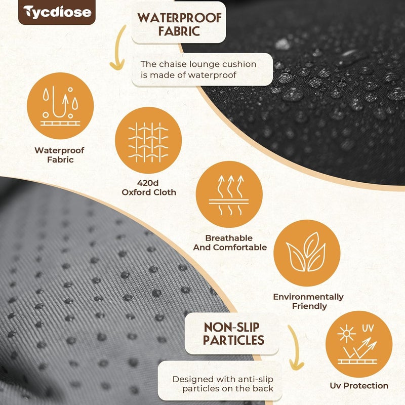 Tycdiose Outdoor Chaise Lounge Chair Cushion Replacement 74.4 x 22 x 4.7 Inches Memory Foam Waterproof Lounge Chair Cushions for Outdoor Furniture with Ties, Thickened Lounge Chair Cushions, Black - Image 4